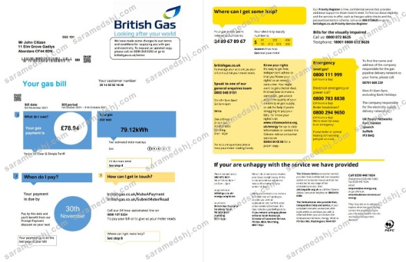 United Kingdom British Gas utility bill template in Word and PDF format fully editable (2 pages) version 1